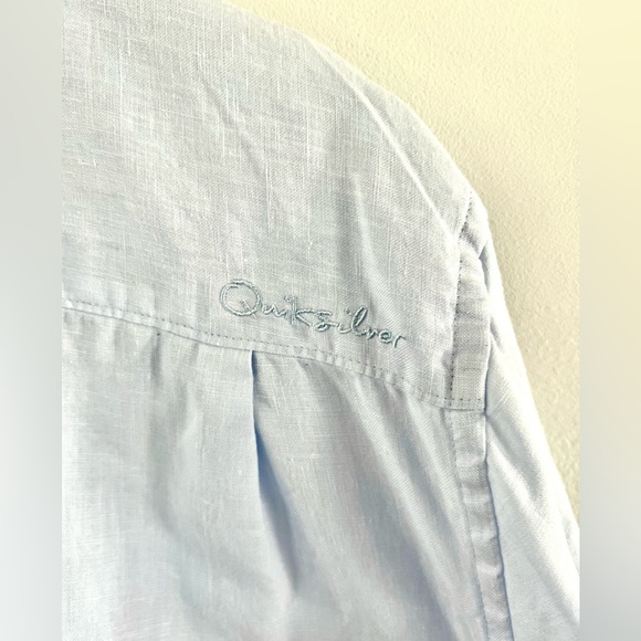 Quicksilver Light Blue Casual Button-Up 100% Linen Collared Shirt Size Medium - Picture 7 of 10